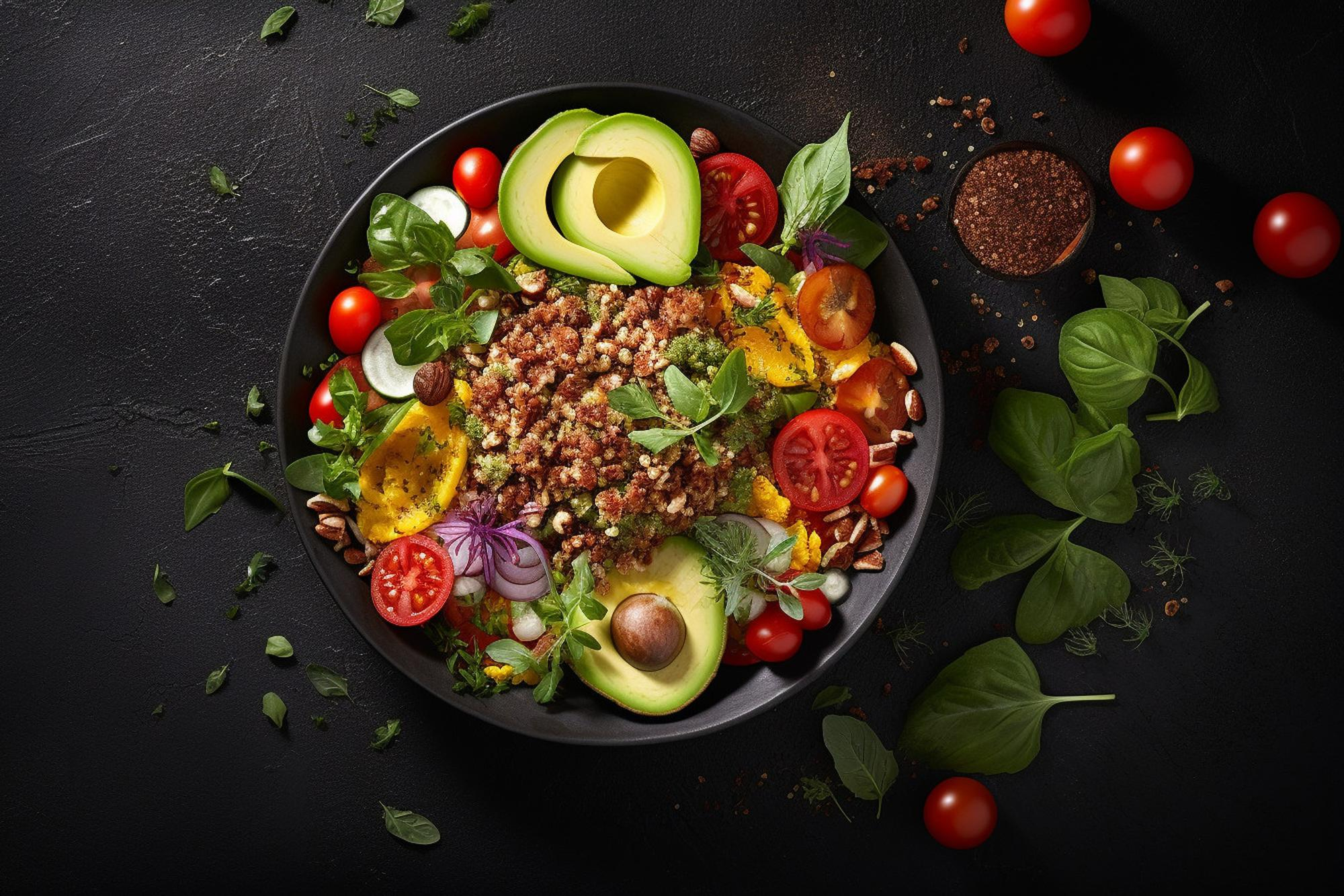 Ingredientes cotidianos organizados en platos equilibrados